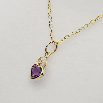 Gold Amethyst Pendant Necklace,  14K Yellow Gold Genuine Heart Shape Amethyst Pendant, Purple Gemstone Charm for Ladies