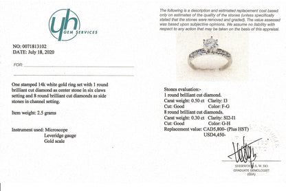 Gold Diamond Ring, 14K White Gold Natural Diamond (0.80ct) Ring, Engagement Wedding Promise Rings For Women