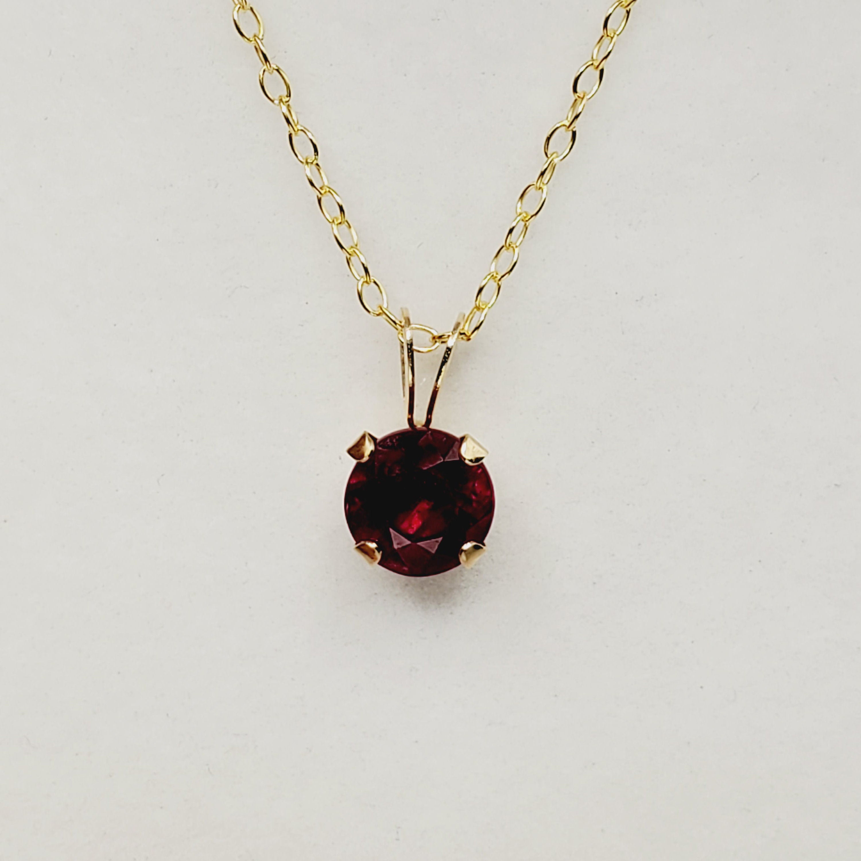 Gold Ruby Pendant Necklace , 10K Yellow Gold Ruby 5x5mm Pendant , Gold Ruby Necklace, July Birthstone, Red Gemstone Jewelry, Gift for Her