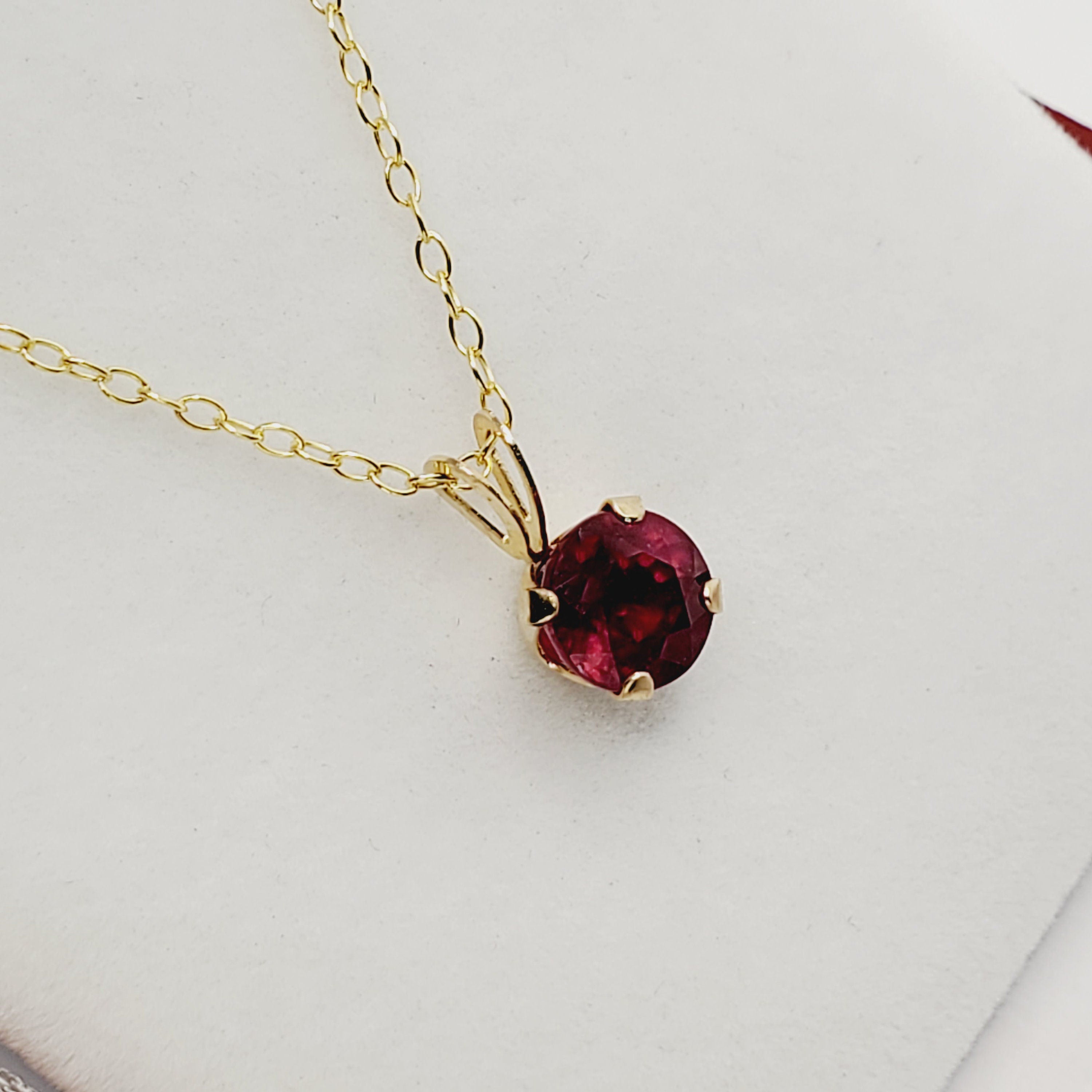 Gold Ruby Pendant Necklace , 10K Yellow Gold Ruby 5x5mm Pendant , Gold Ruby Necklace, July Birthstone, Red Gemstone Jewelry, Gift for Her