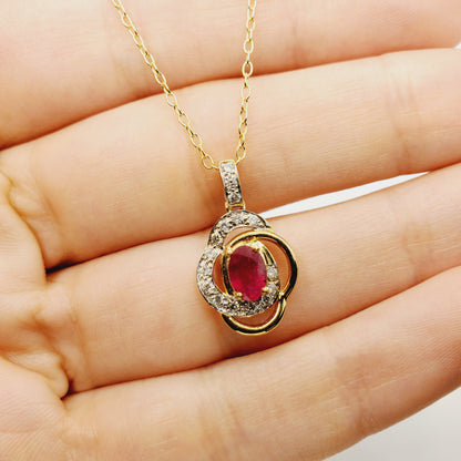 Gold Ruby Necklace | 10K Yellow Gold Genuine Ruby (0.51ct) and Diamond (0.07ct) Pendant