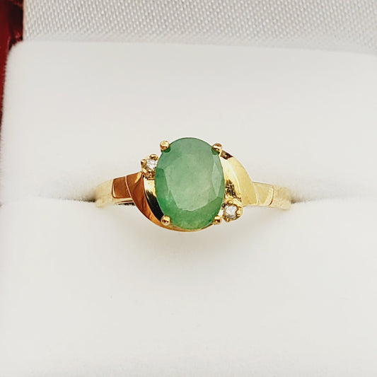 Gold Natural Emerald Ring , 10K Yellow Gold Natural Emerald 8x6mm Ring with Diamonds, May Birthstone, Emerald Jewelry, Green Gemstone Ring