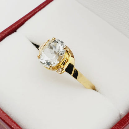 Aquamarine Ring | 10K Yellow Gold Genuine Aquamarine 8x6mm and Diamond (0.02ct) Ring