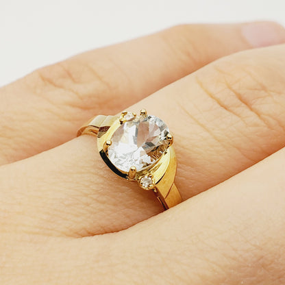 Aquamarine Ring | 10K Yellow Gold Genuine Aquamarine 8x6mm and Diamond (0.02ct) Ring