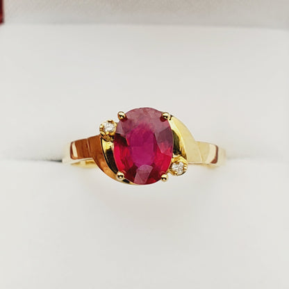 Gold Ruby Ring,  10K Yellow Gold Genuine Ruby 8x6mm and Diamond Ring, July Birthstone, Rings For Women