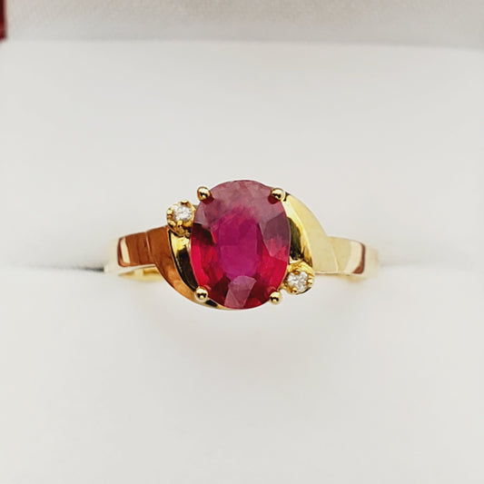 Gold Ruby Ring,  10K Yellow Gold Genuine Ruby 8x6mm and Diamond Ring, July Birthstone, Rings For Women