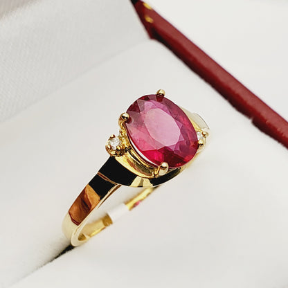 Gold Ruby Ring,  10K Yellow Gold Genuine Ruby 8x6mm and Diamond Ring, July Birthstone, Rings For Women