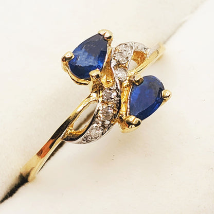 Gold Natural Blue Sapphire Ring, 10K Yellow Gold Natural Blue Sapphire (0.50ct) and Diamond Ring, September Birthstone, Ring For Women