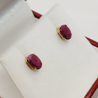 10K Yellow Gold Ruby 6x4mm Earrings