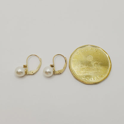 14K Gold Leverback Pearl Earrings with Diamond Accent - Elegant Fine Jewelry