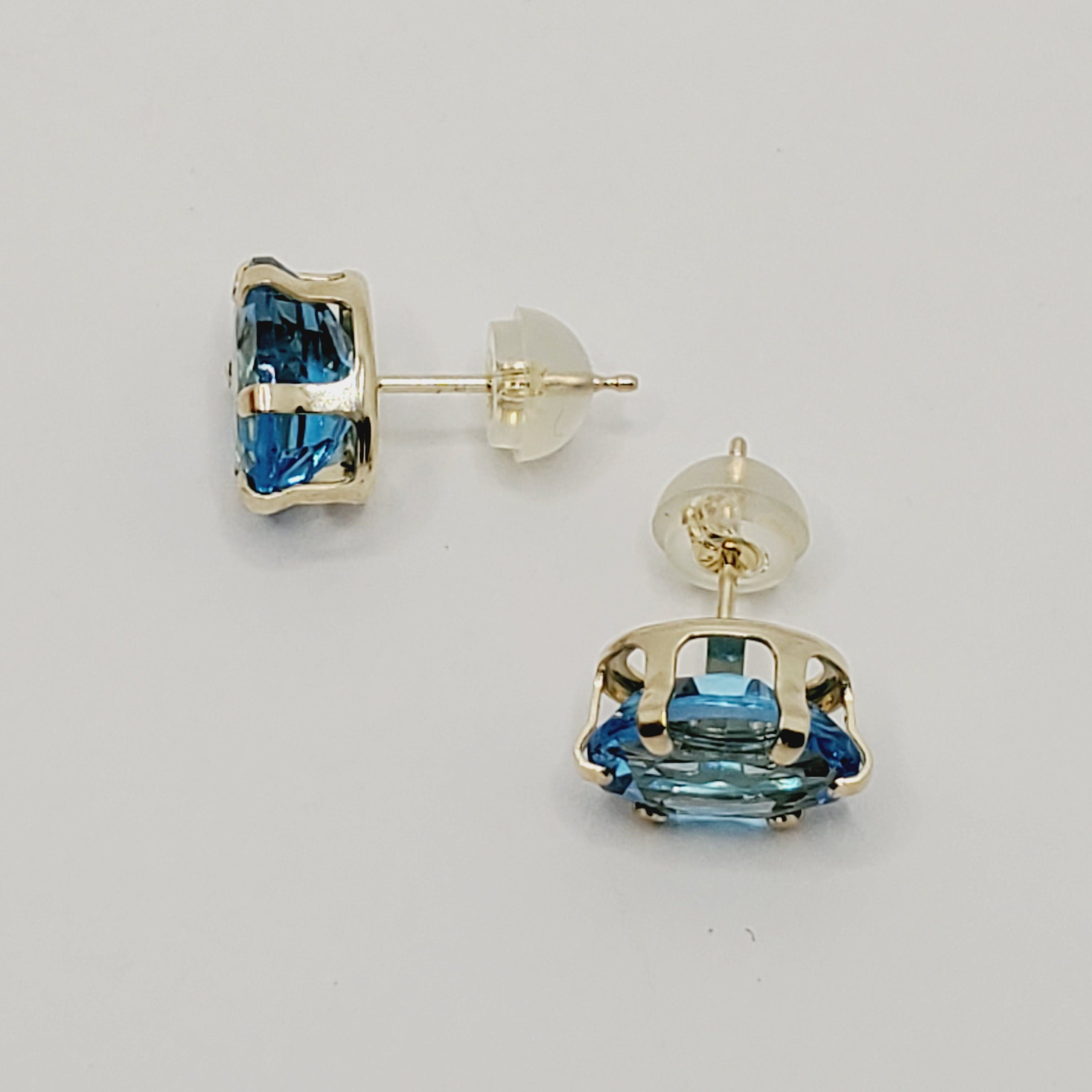 Blue Topaz  Earrings | 10K Yellow Gold Blue Topaz 9x7mm Stud Earrings