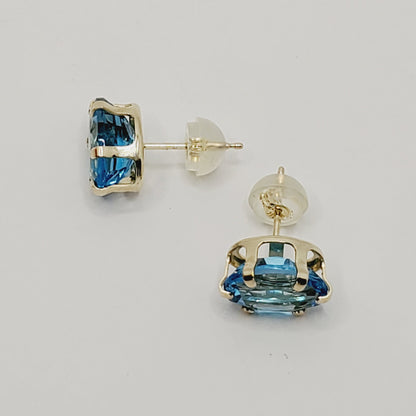 Blue Topaz  Earrings | 10K Yellow Gold Blue Topaz 9x7mm Stud Earrings