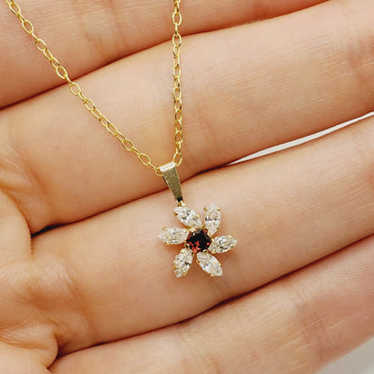 Garnet Starburst Pendant | 10K Yellow Gold Garnet and Cubic Zirconia Pendant
