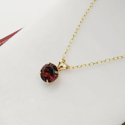 Gold Garnet Pendant Necklace for Women, 10K Yellow Gold Genuine Garnet 6x6mm Pendant, Gift for her, Round Gemstone Pendant Jewelry