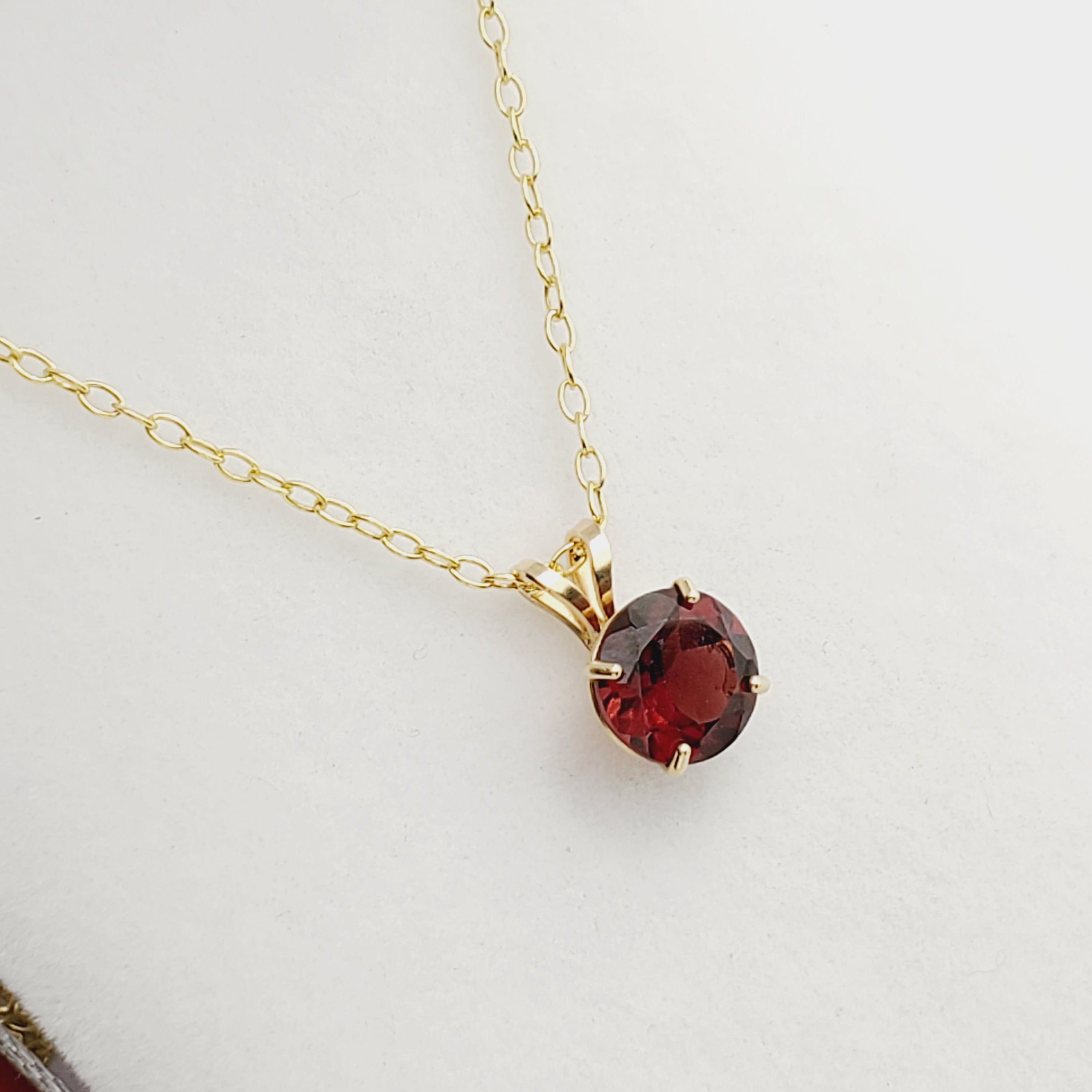 Gold Garnet Pendant Necklace for Women, 10K Yellow Gold Genuine Garnet 6x6mm Pendant, Gift for her, Round Gemstone Pendant Jewelry