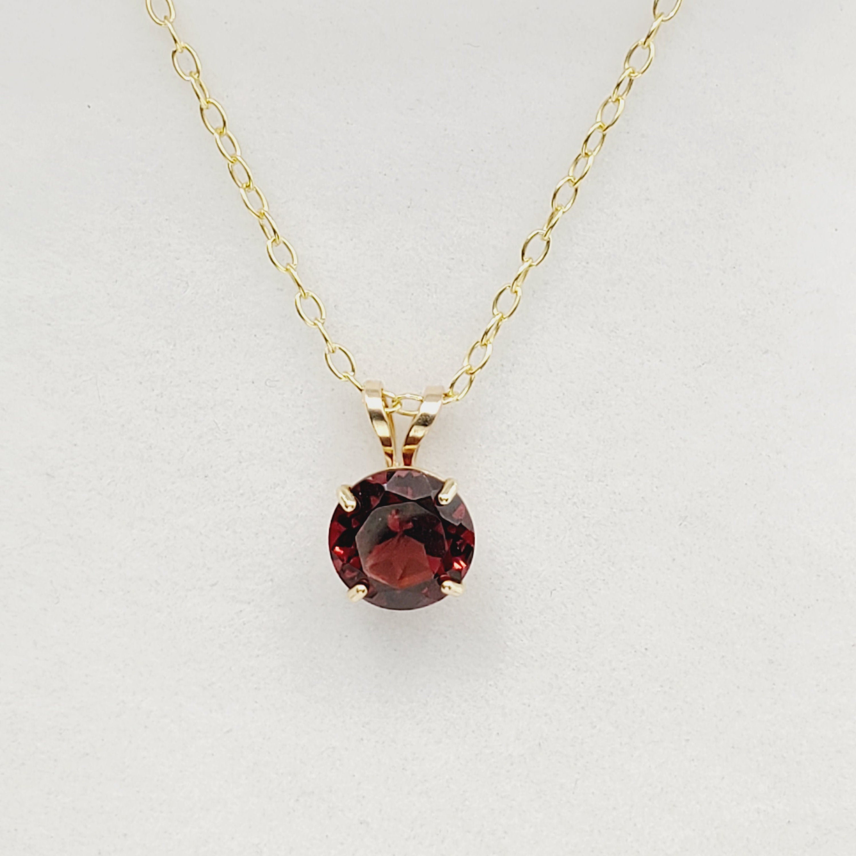 Gold Garnet Pendant Necklace for Women, 10K Yellow Gold Genuine Garnet 6x6mm Pendant, Gift for her, Round Gemstone Pendant Jewelry