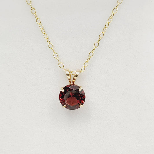 Gold Garnet Pendant Necklace for Women, 10K Yellow Gold Genuine Garnet 6x6mm Pendant, Gift for her, Round Gemstone Pendant Jewelry