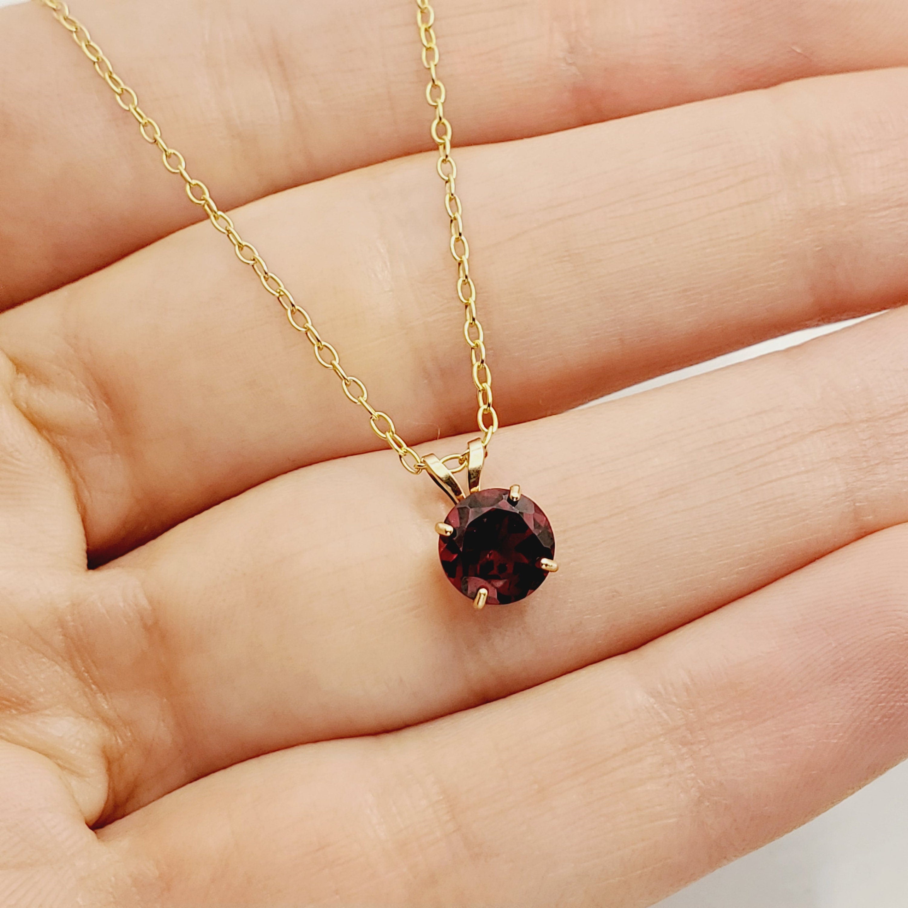 Gold Garnet Pendant Necklace for Women, 10K Yellow Gold Genuine Garnet 6x6mm Pendant, Gift for her, Round Gemstone Pendant Jewelry