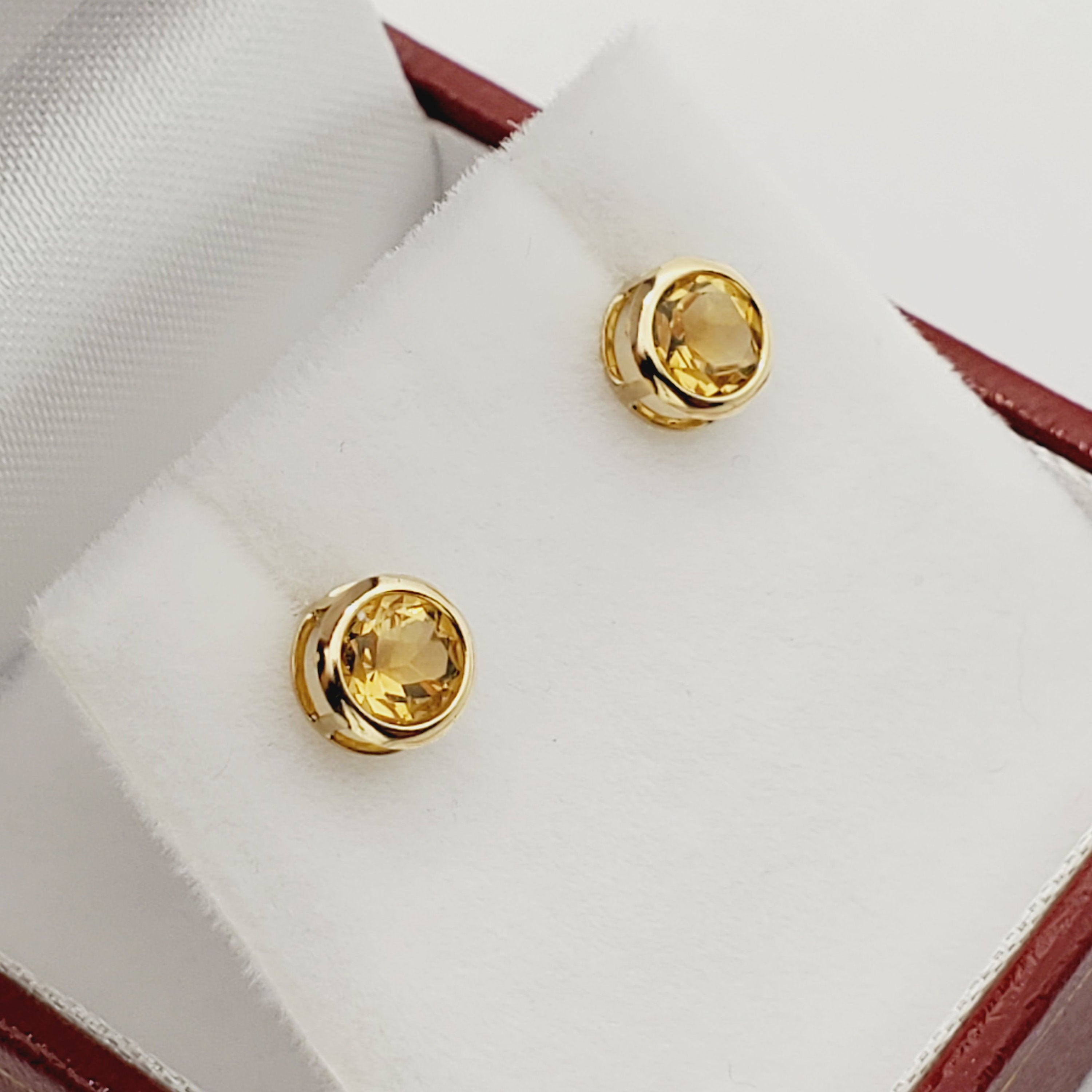 Gold Citrine Stud Earrings, 14K Yellow Gold Genuine Citrine 5x5mm Stud Earrings, November Birthstone