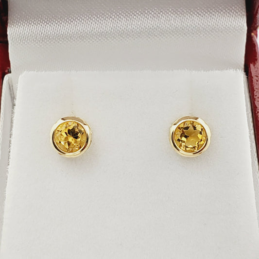 Gold Citrine Stud Earrings, 14K Yellow Gold Genuine Citrine 5x5mm Stud Earrings, November Birthstone
