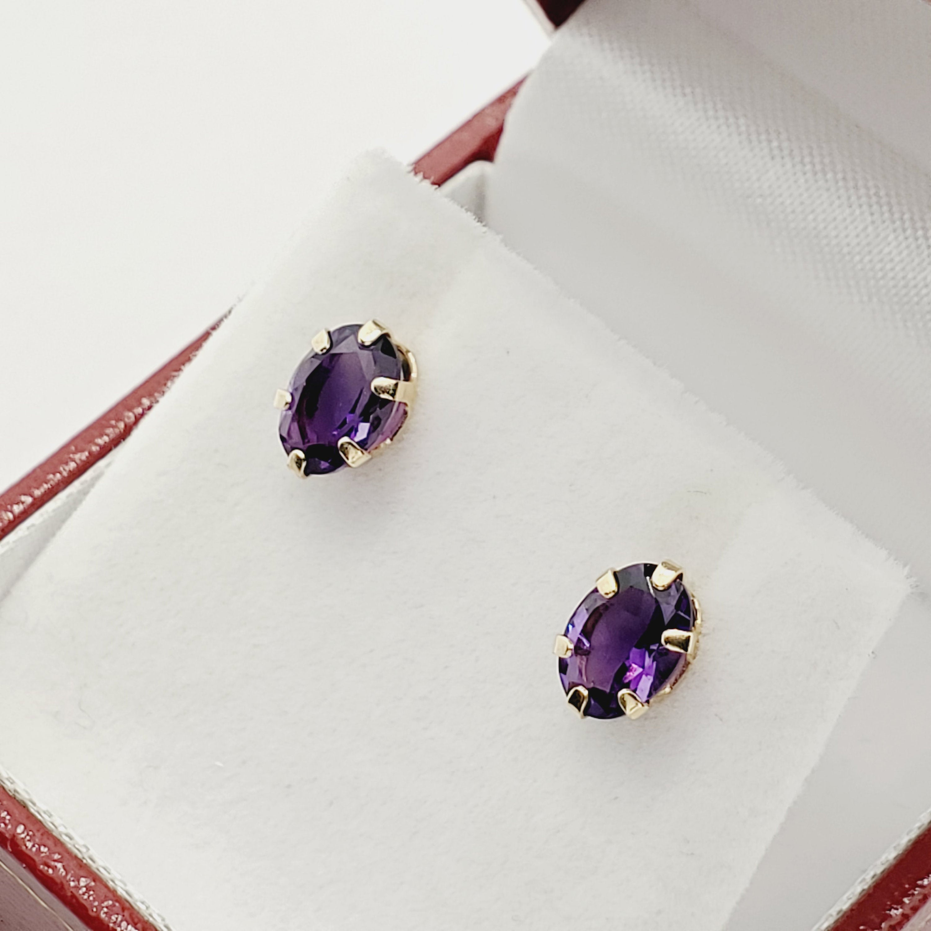 Gold Amethyst Stud Earrings | 10K Yellow Gold Genuine Amethyst 7x5mm Stud Earrings, February Birthstone, Purple Gemstone Jewelry