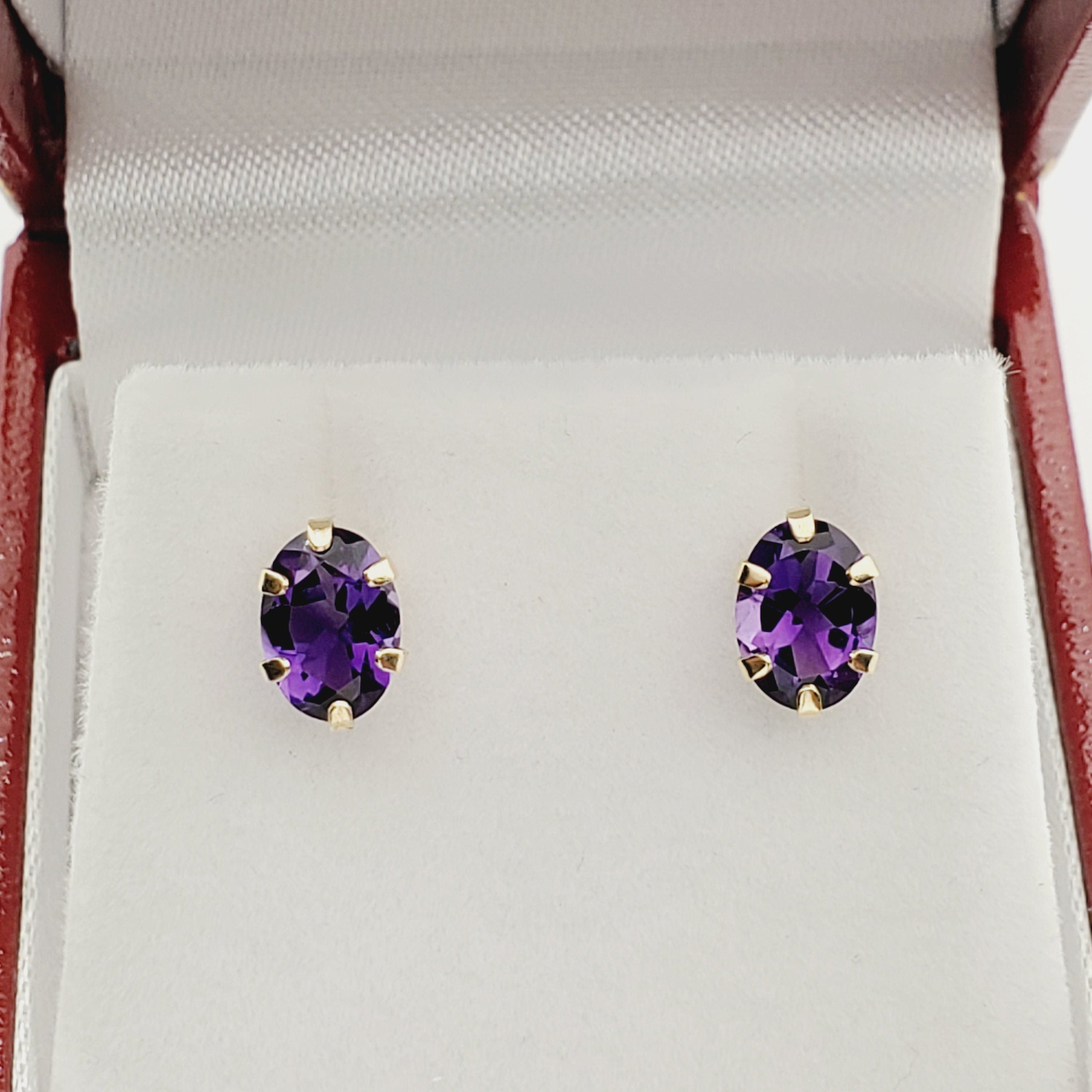 Gold Amethyst Stud Earrings | 10K Yellow Gold Genuine Amethyst 7x5mm Stud Earrings, February Birthstone, Purple Gemstone Jewelry