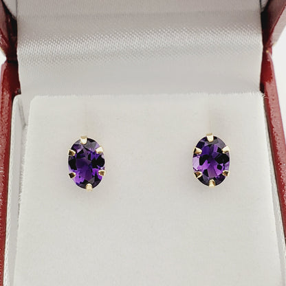 Gold Amethyst Stud Earrings | 10K Yellow Gold Genuine Amethyst 7x5mm Stud Earrings, February Birthstone, Purple Gemstone Jewelry