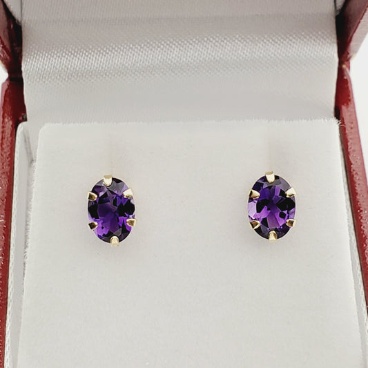 Gold Amethyst Stud Earrings | 10K Yellow Gold Genuine Amethyst 7x5mm Stud Earrings, February Birthstone, Purple Gemstone Jewelry