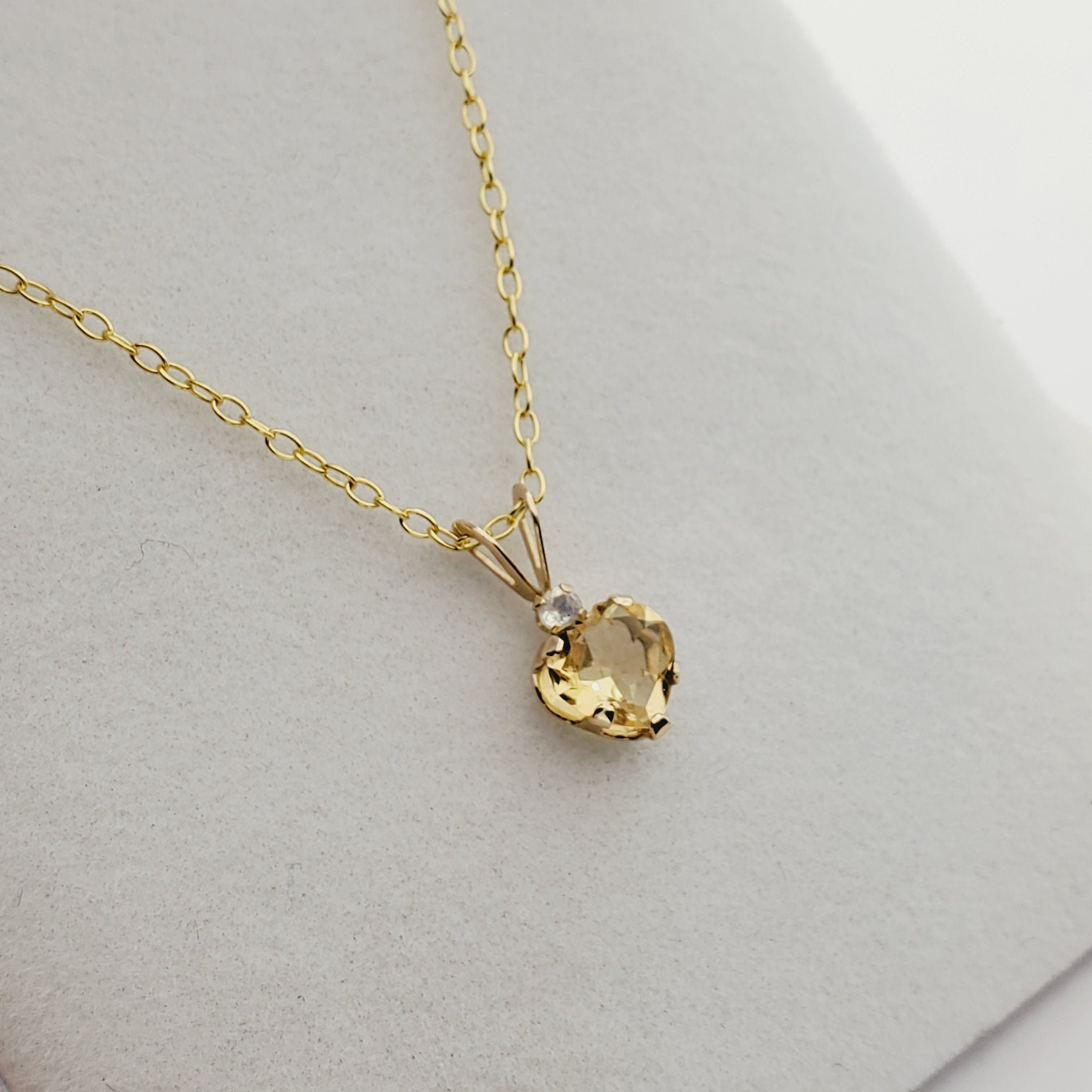 Gold Citrine Pendant Necklace, 10K Yellow Gold Genuine Heart Shaped Citrine 6mm Pendant, November Birthstone