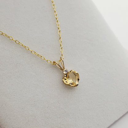 Gold Citrine Pendant Necklace, 10K Yellow Gold Genuine Heart Shaped Citrine 6mm Pendant, November Birthstone