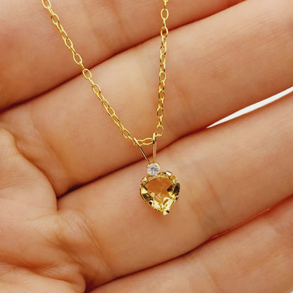 Gold Citrine Pendant Necklace, 10K Yellow Gold Genuine Heart Shaped Citrine 6mm Pendant, November Birthstone