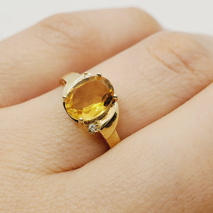 Gold Citrine Ring, 10K Yellow Gold Citrine 8x6mm and Diamond Ring, November Birthstone, Citrine Gemstone, Ring For Women, Presents For Mom