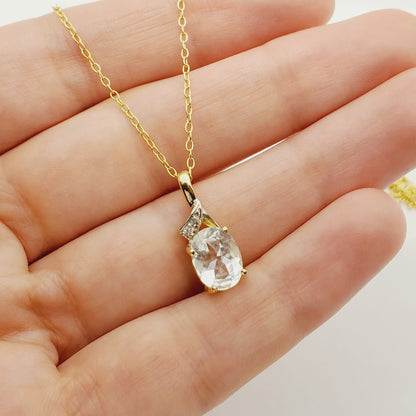 Aquamarine Pendant | 14K Yellow Gold Genuine Aquamarine 9x7mm With Diamond Pendant | Aquamarine Necklace