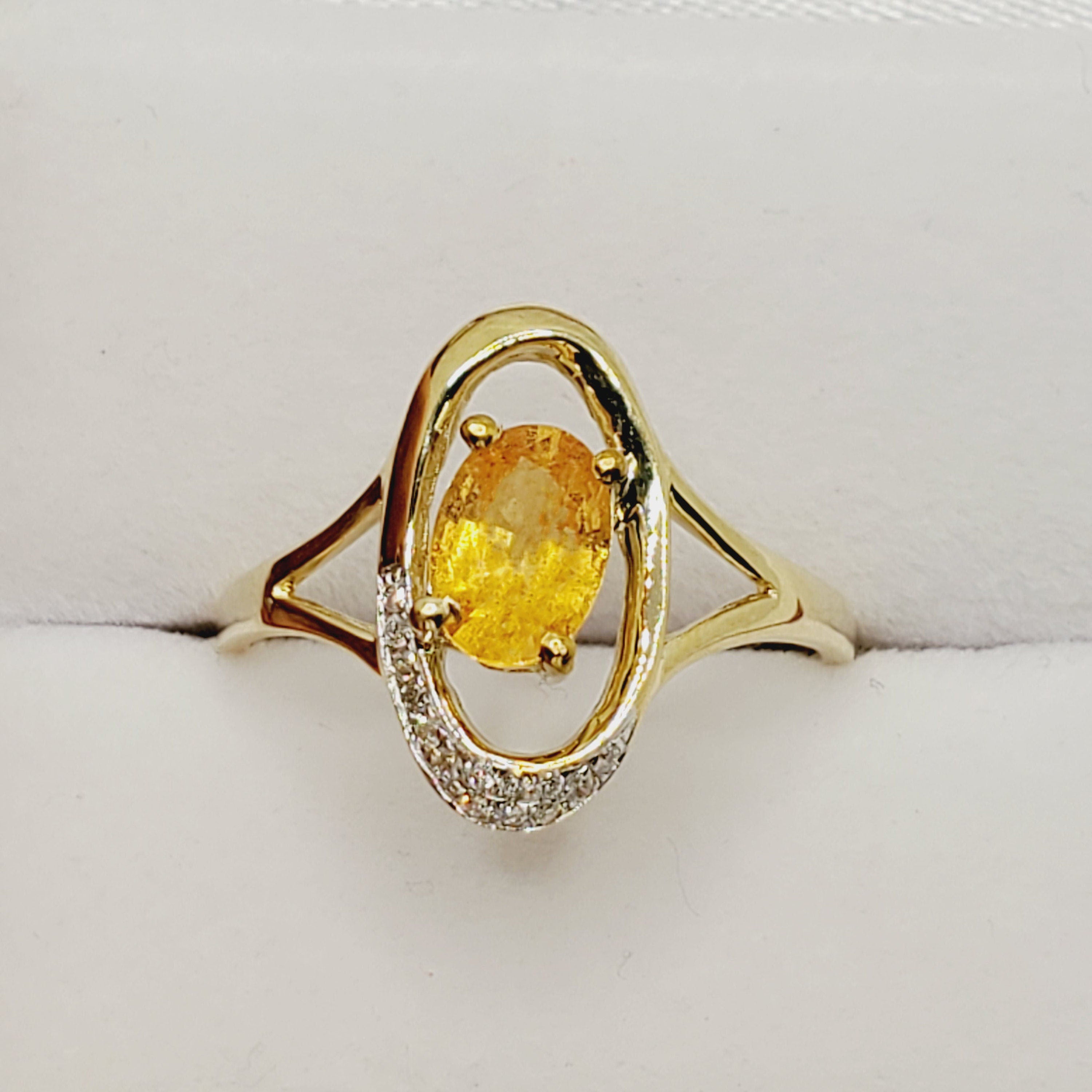 Gold Yellow Sapphire Ring, 10K Yellow Gold Yellow Sapphire and Diamond Ring, Women Ring, Promise Ring, Anniversary Ring, Anniversary Gift