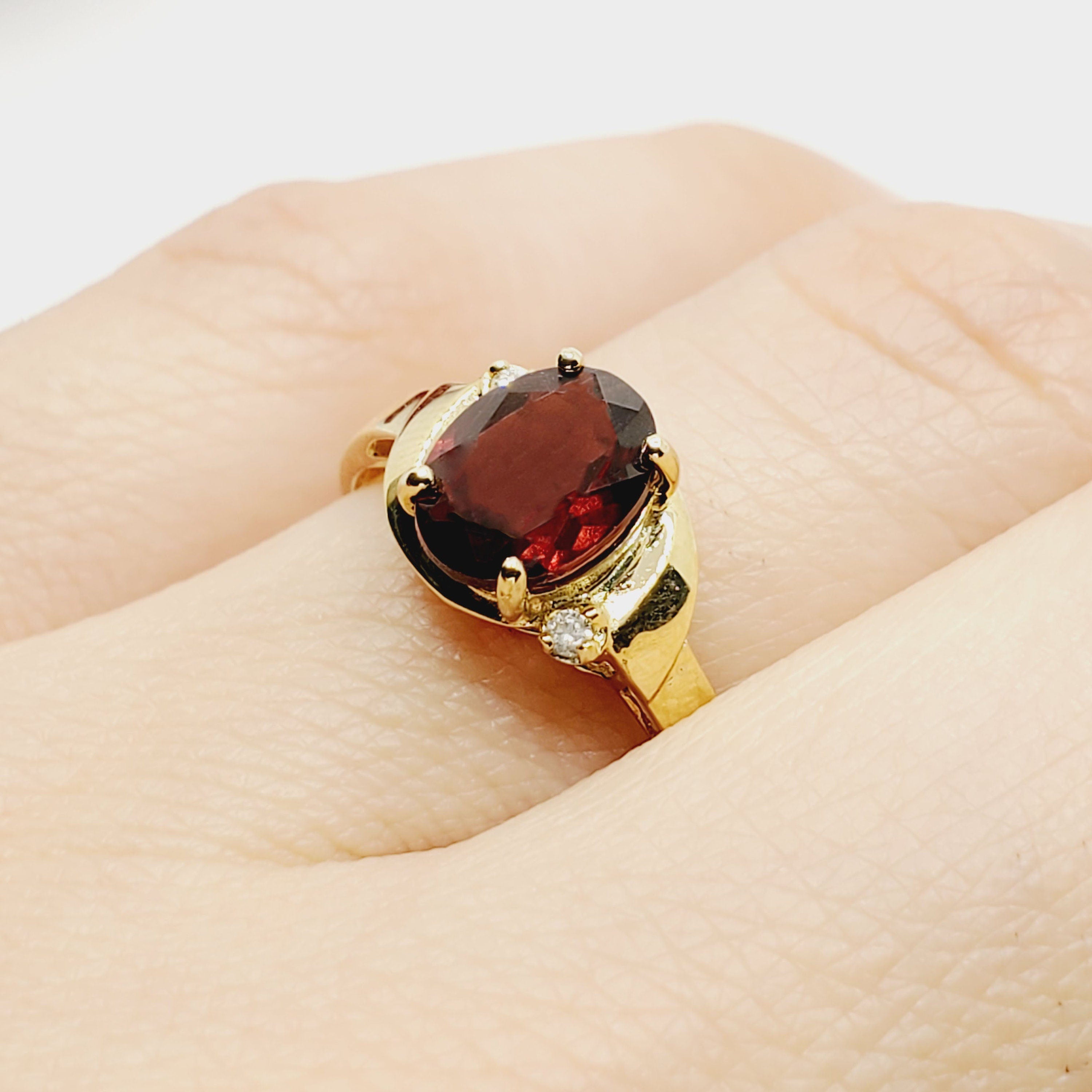 Gold Garnet Ring, 10K Yellow Gold Genuine Garnet 8x6mm With Diamonds Ring, January Birthstone, Ring For Women, Natural Garnet Ring