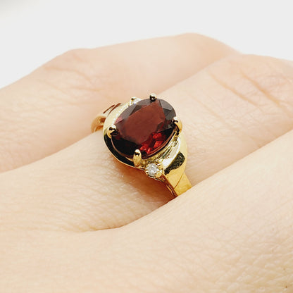 Gold Garnet Ring, 10K Yellow Gold Genuine Garnet 8x6mm With Diamonds Ring, January Birthstone, Ring For Women, Natural Garnet Ring