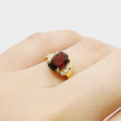 Gold Garnet Ring, 10K Yellow Gold Genuine Garnet 8x6mm With Diamonds Ring, January Birthstone, Ring For Women, Natural Garnet Ring