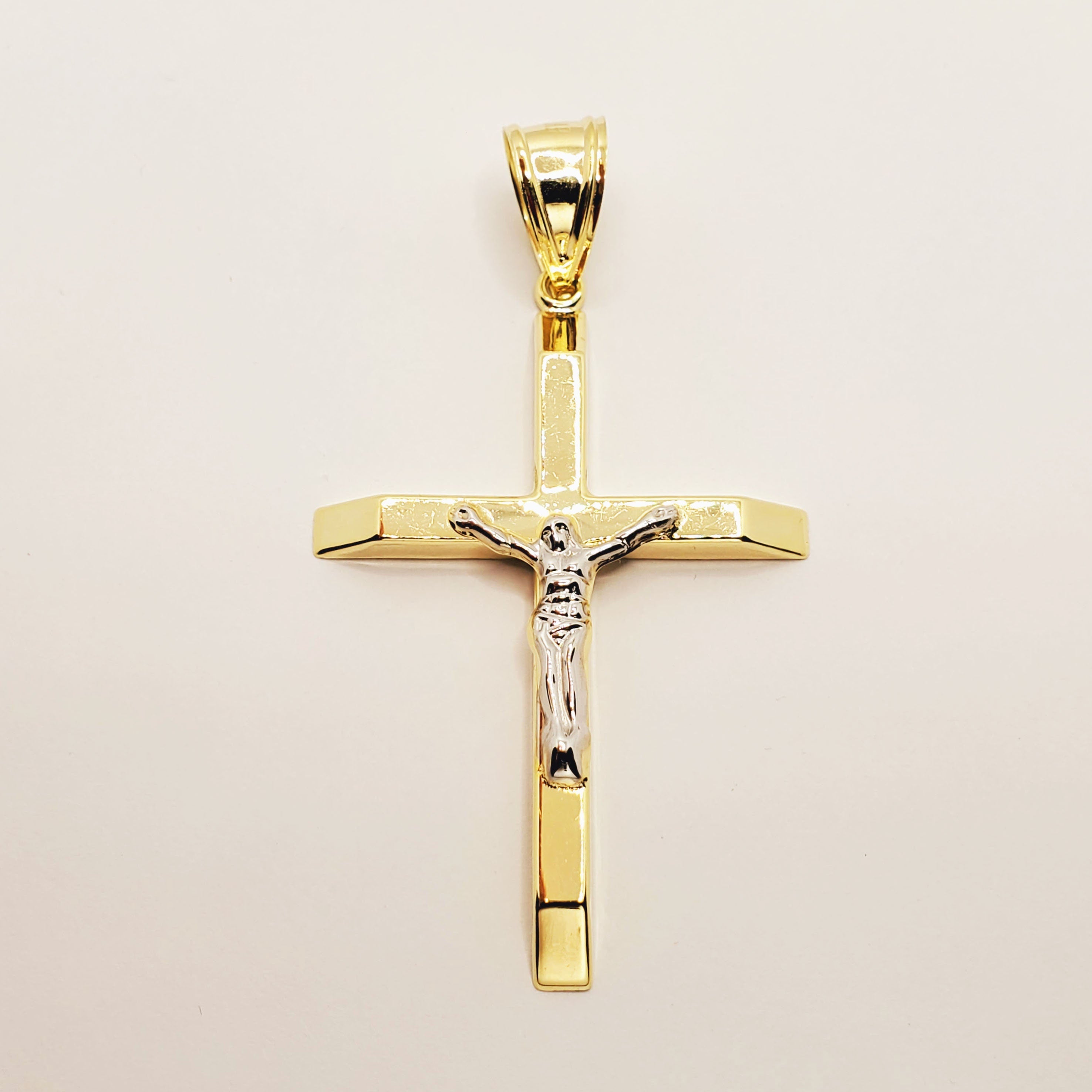 Gold Cross Pendant Necklace, 10k Yellow Gold Jesus Cross Men's Large Pendant, Gift For Men, Necklace For Men, Large Cross Pendant