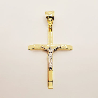 Gold Cross Pendant Necklace, 10k Yellow Gold Jesus Cross Men's Large Pendant, Gift For Men, Necklace For Men, Large Cross Pendant