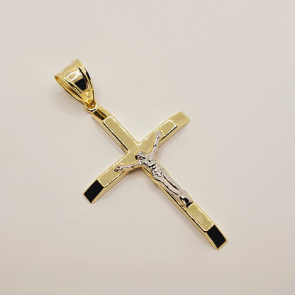 Gold Cross Pendant Necklace, 10k Yellow Gold Jesus Cross Men's Large Pendant, Gift For Men, Necklace For Men, Large Cross Pendant