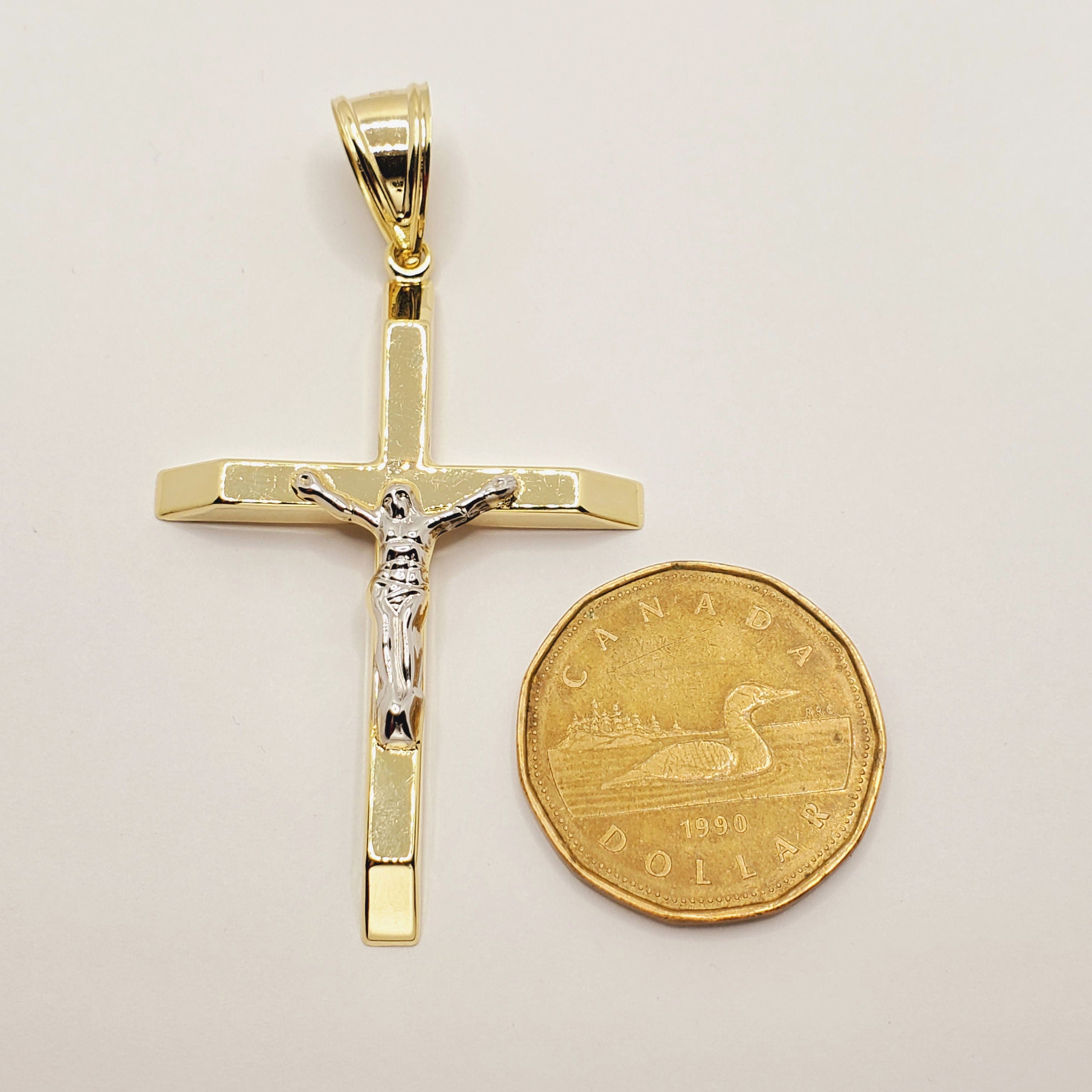Gold Cross Pendant Necklace, 10k Yellow Gold Jesus Cross Men's Large Pendant, Gift For Men, Necklace For Men, Large Cross Pendant