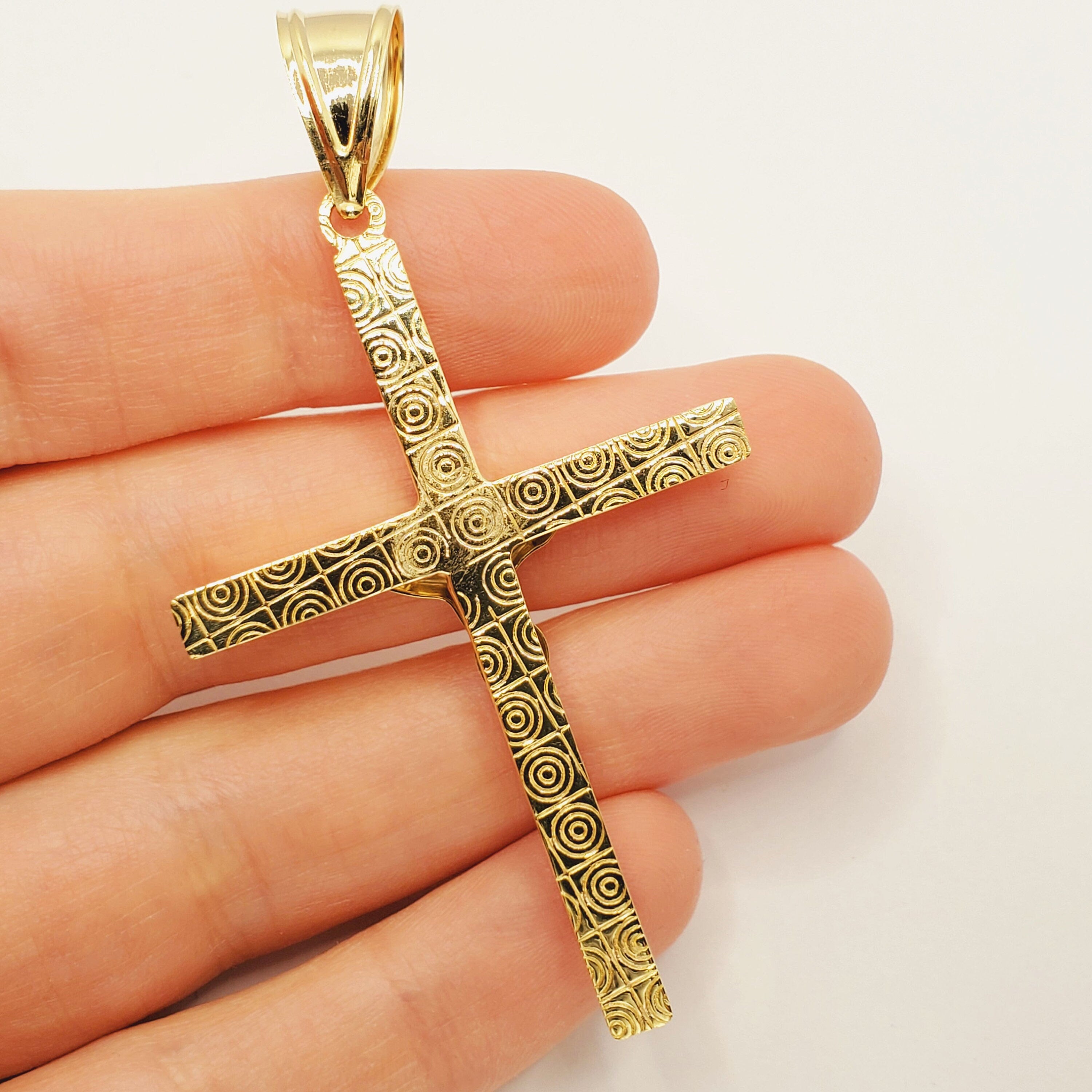 Gold Cross Pendant Necklace, 10k Yellow Gold Jesus Cross Men's Large Pendant, Gift For Men, Necklace For Men, Large Cross Pendant