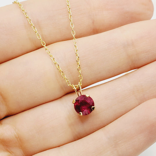 Gold Ruby Pendant Necklace , 10K Yellow Gold Ruby 5x5mm Pendant , Gold Ruby Necklace, July Birthstone, Red Gemstone Jewelry, Gift for Her
