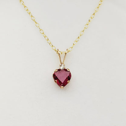 10K Yellow Gold Ruby Heart Pendant Necklace, July Birthstone