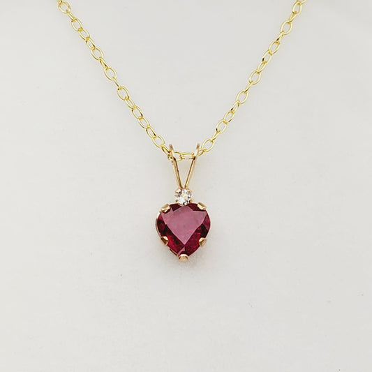 10K Yellow Gold Ruby Heart Pendant Necklace, July Birthstone