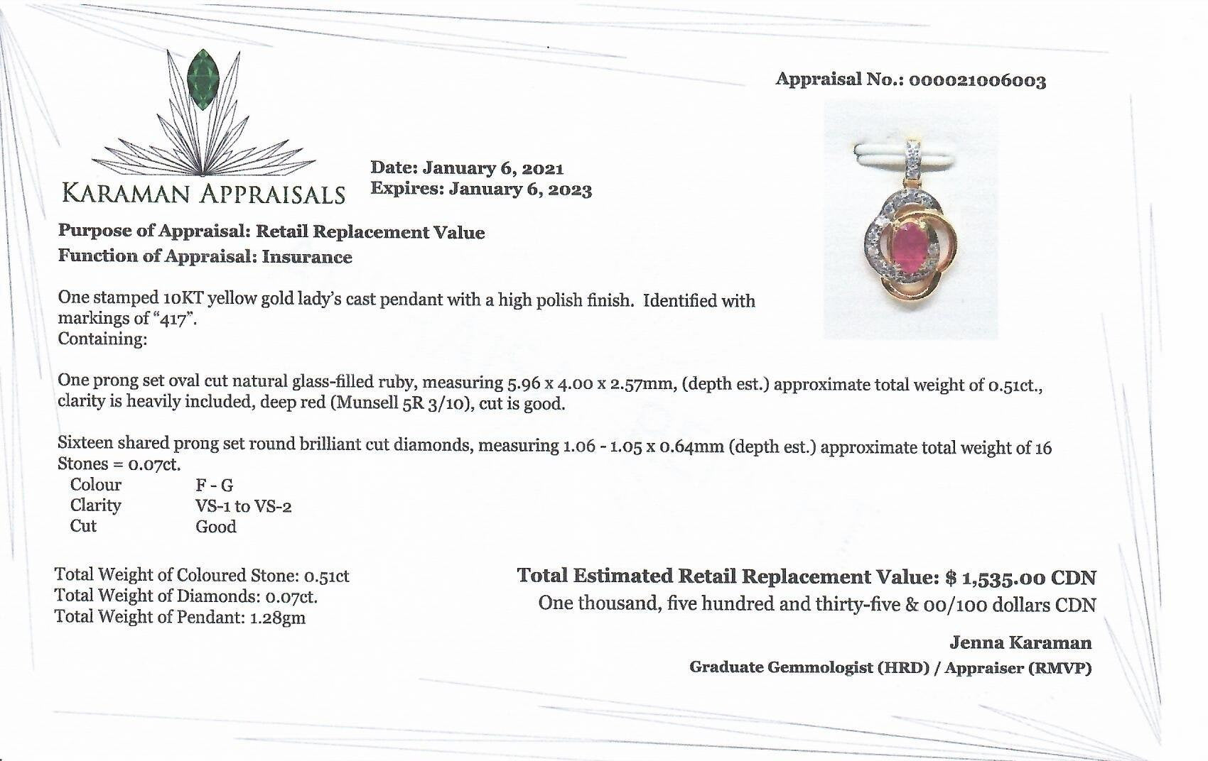 Gold Ruby Necklace | 10K Yellow Gold Genuine Ruby (0.51ct) and Diamond (0.07ct) Pendant