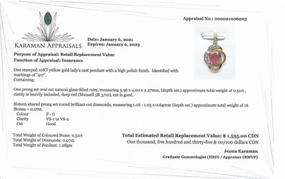 Gold Ruby Necklace | 10K Yellow Gold Genuine Ruby (0.51ct) and Diamond (0.07ct) Pendant