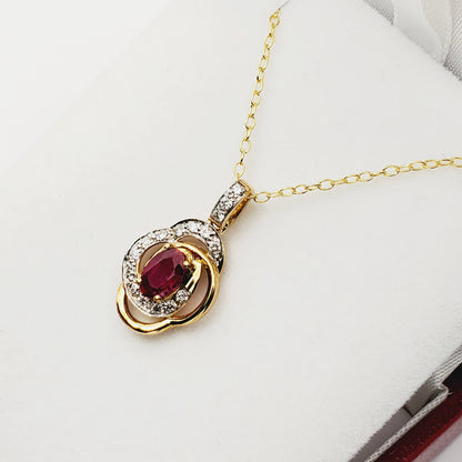 Gold Ruby Necklace | 10K Yellow Gold Genuine Ruby (0.51ct) and Diamond (0.07ct) Pendant