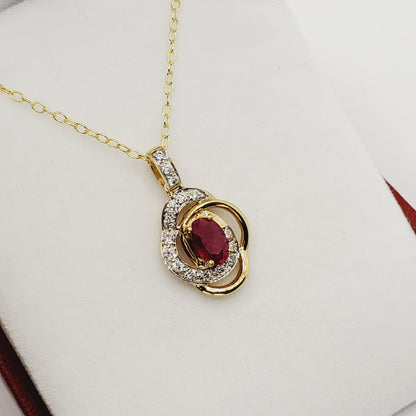 Gold Ruby Necklace | 10K Yellow Gold Genuine Ruby (0.51ct) and Diamond (0.07ct) Pendant