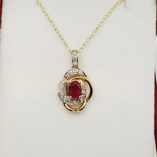 Gold Ruby Necklace | 10K Yellow Gold Genuine Ruby (0.51ct) and Diamond (0.07ct) Pendant